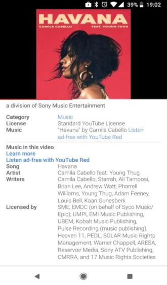YouTube comienza a mostrar nombres de canciones en videos