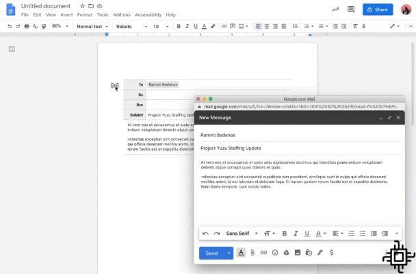 Google Docs ahora le permite escribir textos para enviar en Gmail